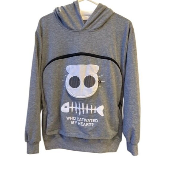 Bombaxceiba Tops - Cat-Themed Hoodie With‎ Pet Pouch & Funny Design
